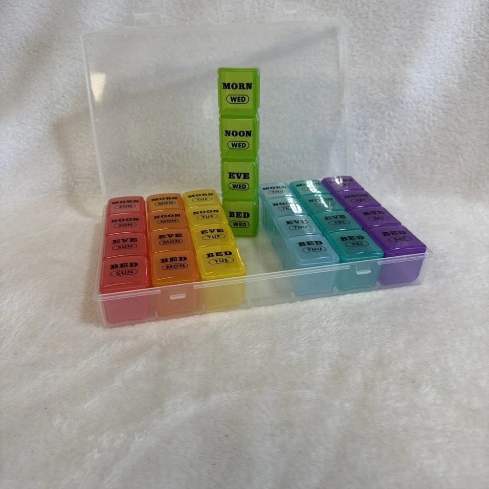 Rainbow Weekly Pill Organizer‎ 7 Day 4 Times a Day AM PM Travel Case